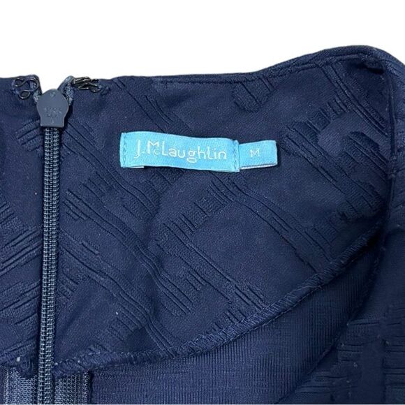 J.McLaughlin Textured Knit Jacquard Crew Neck Cap Sleeve Swing Dress Navy Blue - Picture 5 of 8